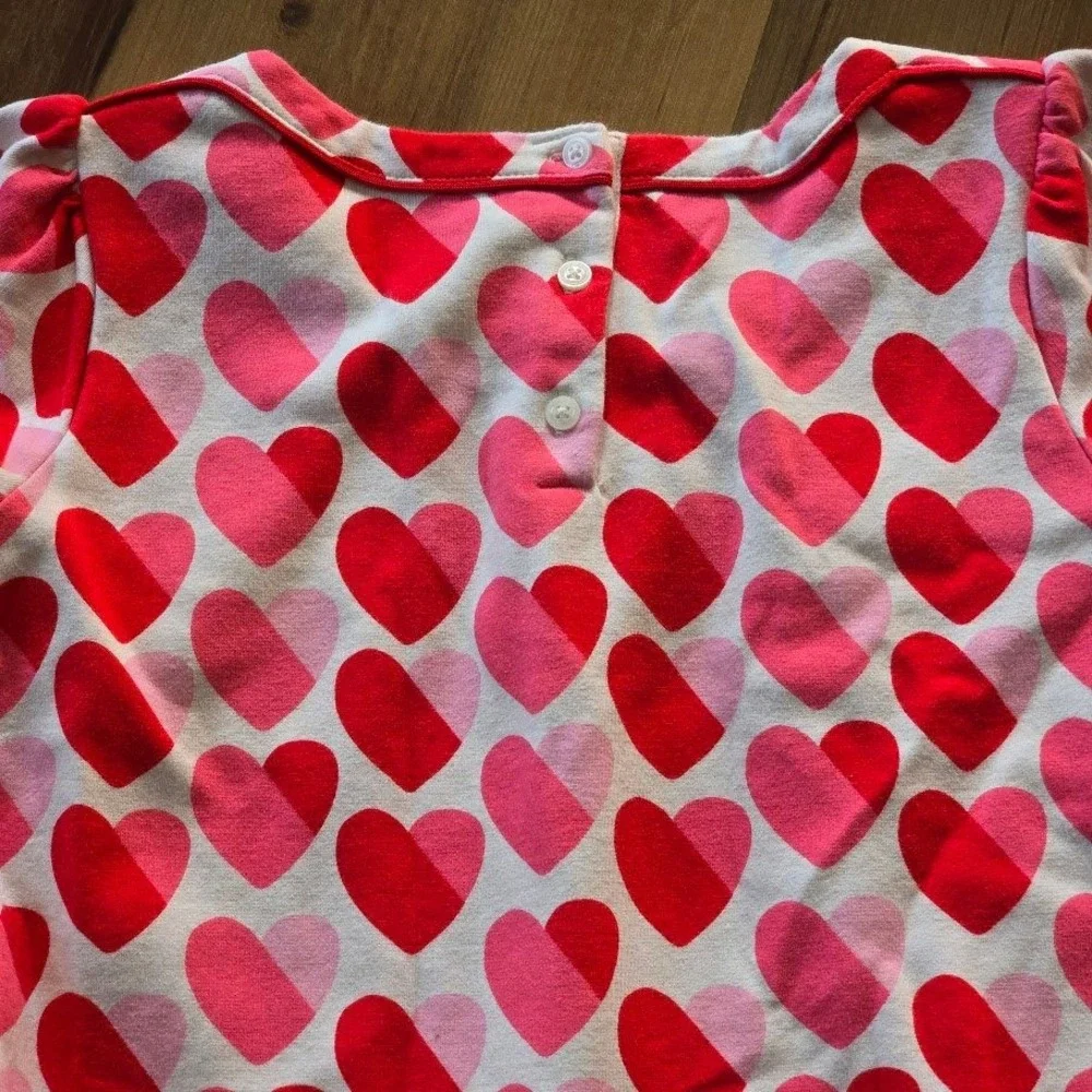 Gymboree Heart Print‎ Dress Kids Size 12 Pink Red Short Sleeve Drop Waist Love